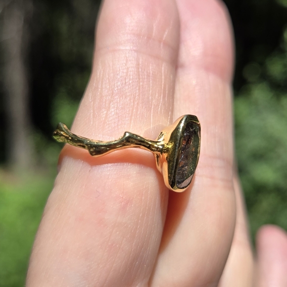 Rutilated Quartz 7k cushion cut sterling & gold ring sz8.75 - Picture 5 of 7